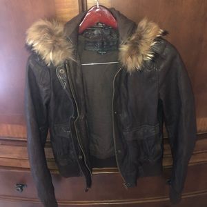 Brown Leather bomber jacket